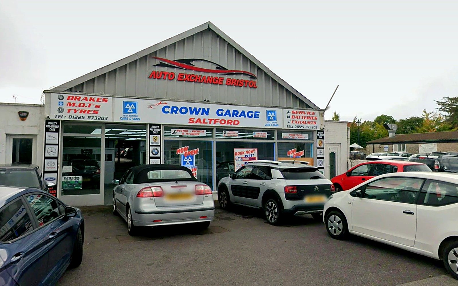 Crown Garage Saltford forecourt and signage on Bath Road